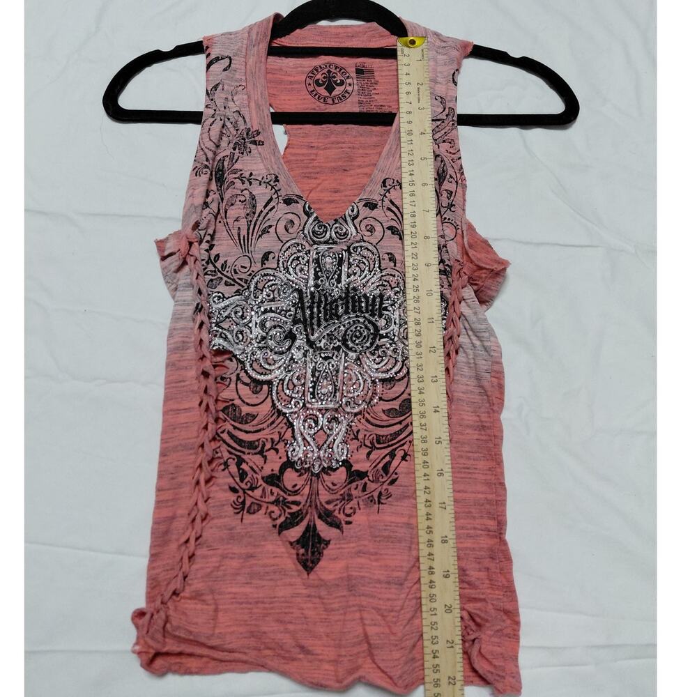 Affliction Graphic Print Tank Top Pink Knit Sleeveless Women Size XS - Picture 5 of 6
